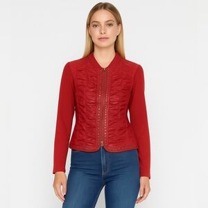 Peter Nygard vintage red jacket 100% leather and knit zip front stud Size S